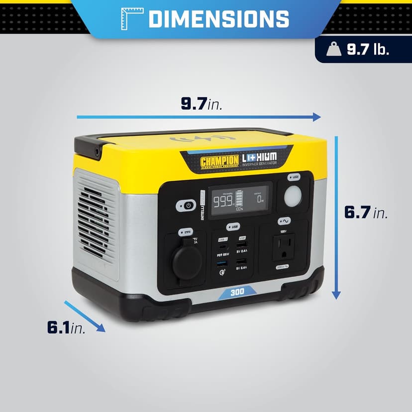 Champion Power Equipment 201188 285-Wh Power Station 600/300-Watt Portable Lithium-Ion Battery Solar Generator