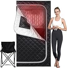 Smartmak Portable Infrared Sauna for Home with 660nm Red Light Therapy Lamp, Personal Sauna Box Full Size Spa Tent with Heated Foot Pad for Body Recovery, Detox, Remote Control, Folding Chair Included