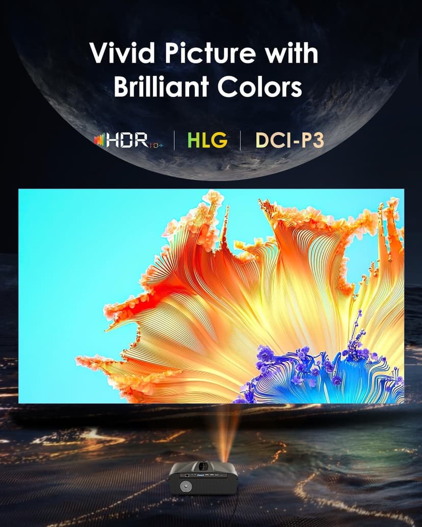 Daylight Projector 4K Ultra HD 1800 High ANSI Smart Home Theater with WiFi 6, Bluetooth, NFC, Streaming Apps, Bright Daytime Proyector, HDR10+, Auto Focus, HDMI 2.1 ARC USB for Movie Video Gaming CIVE