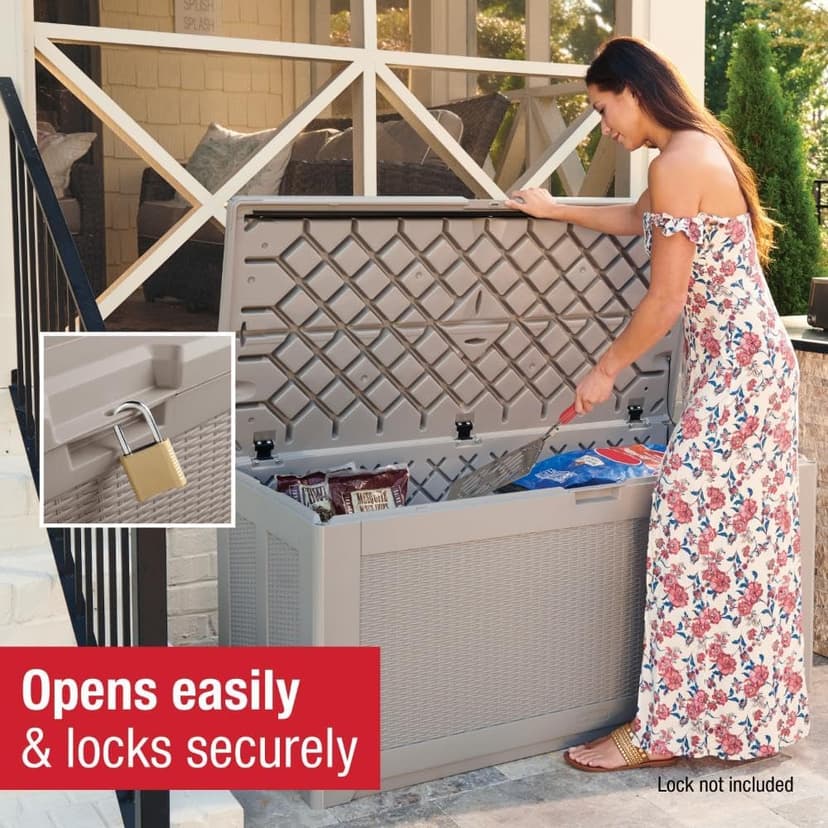 Rubbermaid Extra Large Resin Outdoor Storage Deck Box (134 Gal), Weather Resistant, Gray, Deck Organization for Home/Backyard/Pool Chemicals/Toys/Garden Tools/Porch/Patio Cushions