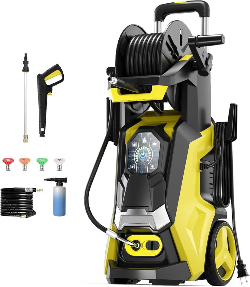 Electric Pressure Washer 5000PSI-Max 3.6GPM Power Washer Touch Screen Adjustable Pressure,4 Nozzles and 500ml Foam Cannon Power Washer Cleaning for Patio Yellow