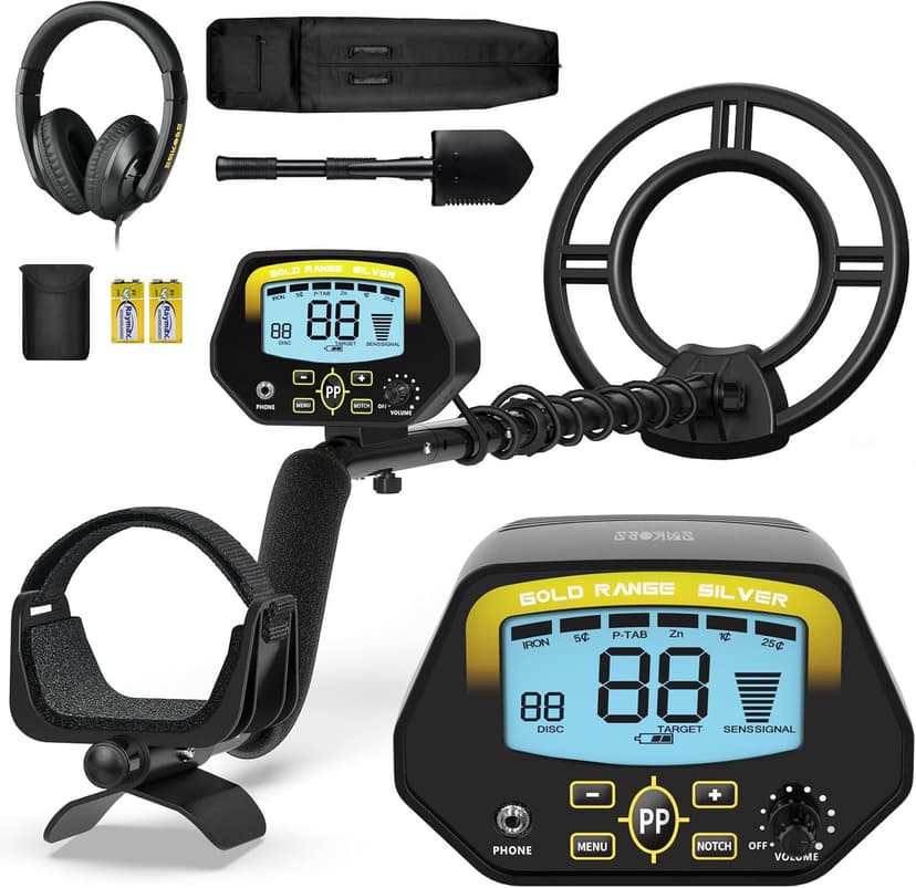 SAKOBS Metal Detector for Adults - High Accuracy Metal Detector with Discrimination Mode & Distinctive Audio Prompt and LCD Display Waterproof Search Coil for Treasure Hunting Beginners Professionals