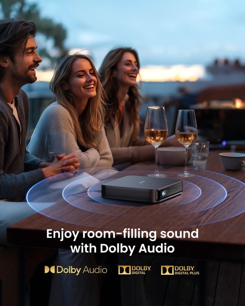 Dangbei Atom Portable Laser Projector, 1200 ISO Lumens, 3D Ready, Official Netflix, 1080p HD with 4K HDR Input, 180" Display, HDR10, 2x5W Dolby Audio, Home Theater Projector with WiFi and Bluetooth