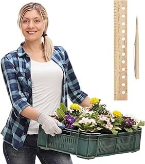 Wooden Plant Spacing Ruler with Holes - Folding Interval Ruler & Seeding Template for Precise Planting, Gardening Tool for Vegetable Gardens, Includes Dibber & Spacer for Accurate Seed Placement (1)