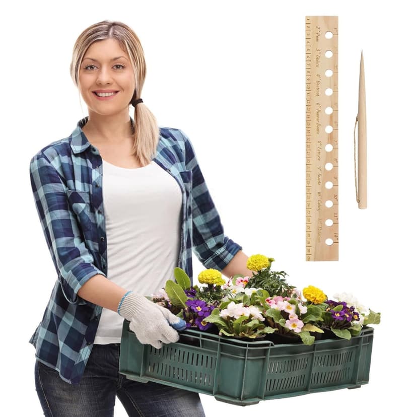 Wooden Plant Spacing Ruler with Holes - Folding Interval Ruler & Seeding Template for Precise Planting, Gardening Tool for Vegetable Gardens, Includes Dibber & Spacer for Accurate Seed Placement (1)