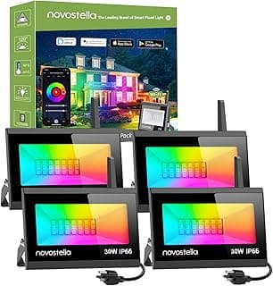 NOVOSTELLA LED Flood Lights Outdoor, 30W RGB Smart LED Flood Lights, Second-Generation WiFi Landscape Lighting Stage Dimmable Color Changing Uplight, IP66 Waterproof, Work with Alexa, 4 Pack.