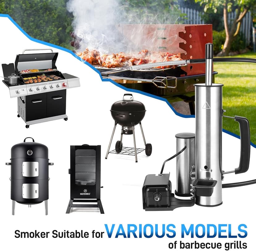 Outdoor Smoke Generator, Smoke Tube for Pellet Smoker, Stainless Steel Pellet Smoker Tube, Hot/Cold Smoker with Air Pump, Smoker Accessories, Portable Electric Smokers Grill Add Wood to produce smoke