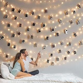 Photo String Lights with Clips for Hanging: 33Ft 100LED & Timer Fairy Light with 50 Clear Clip for Picture Display - Indoor Bedroom Room Dorm Wall Decor - Christmas Party Wedding Romantic Lighting