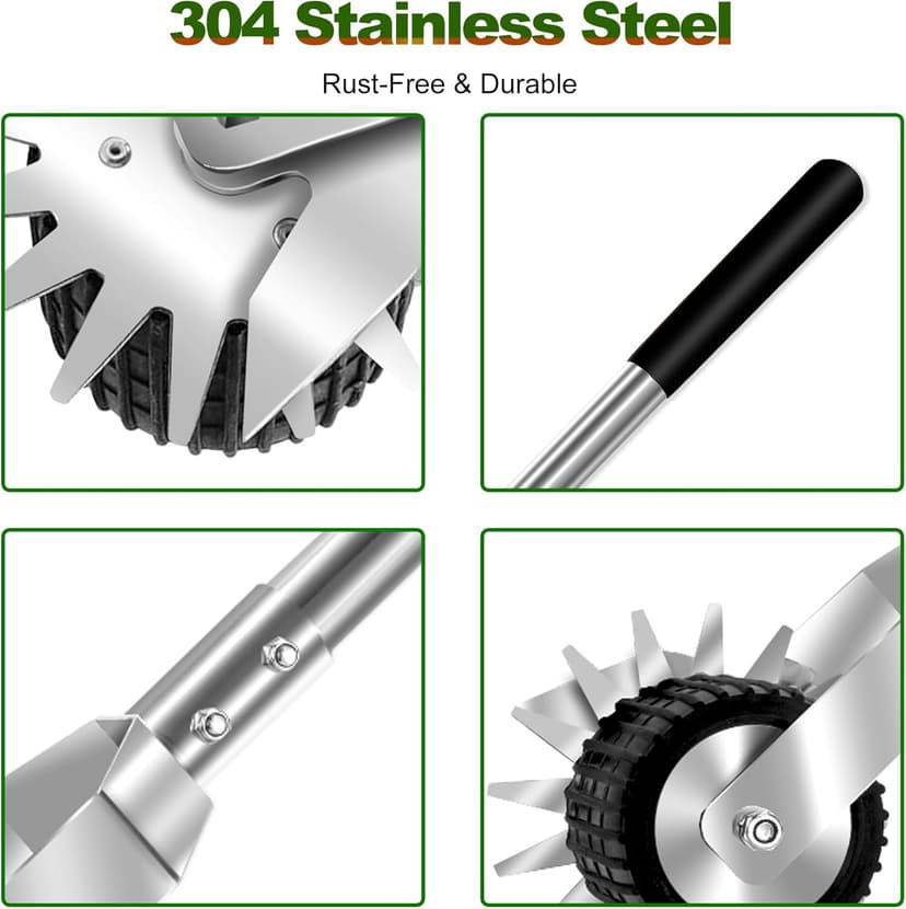 Wheel Rotary Edger Lawn Tool, Manual Grass Edger Trimmer with Adjustable 31.5-60 Inch Stainless Steel Handle, Weed Edger for Sidewalks, Driveways, Garden, Yard, Landscaping, Ergonomic