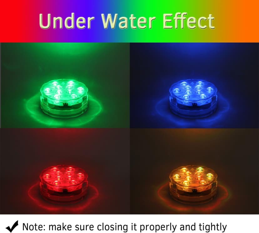 Submersible LED Lights Remote Control Battery Powered, RGB Multi Color Changing Waterproof Light for Pool, Vase Base, Spa, Aquarium, Pond, Hot Tub, Decoration, Party, 2-Pack