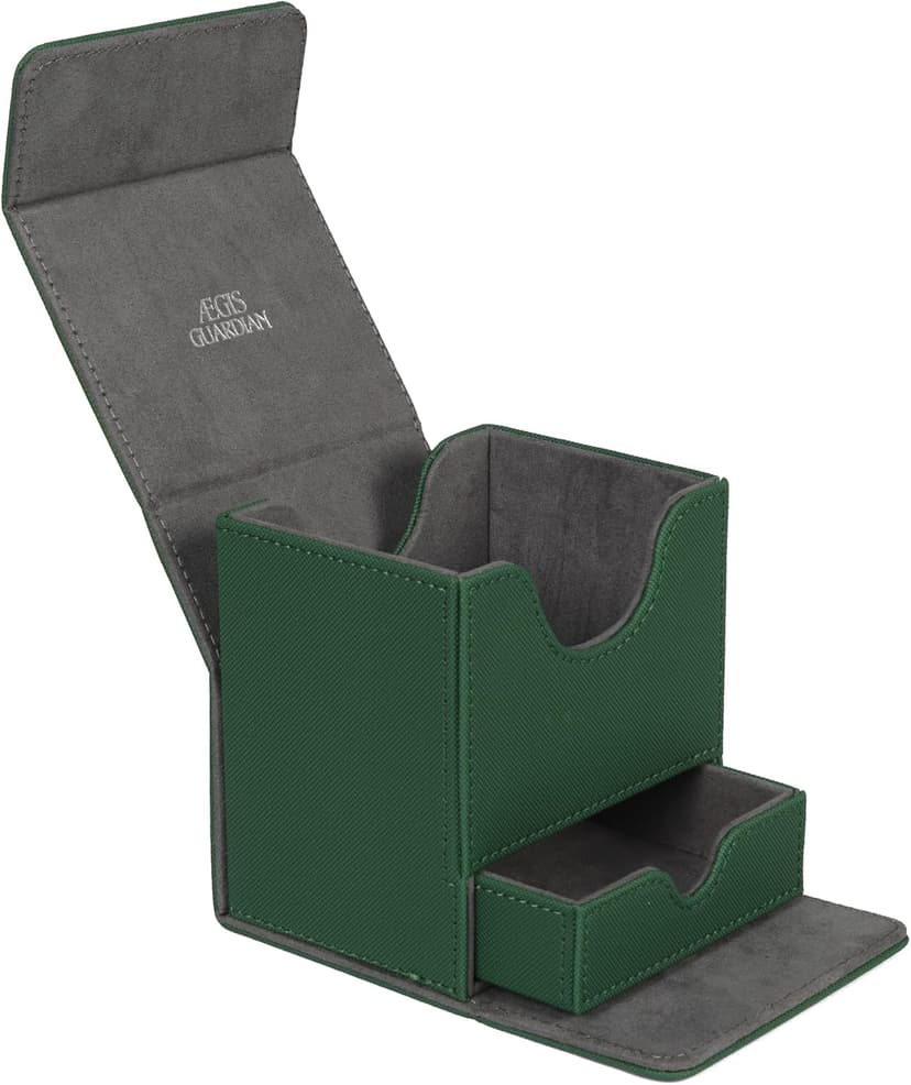 AEGIS GUARDIAN Card Deck Box with Dice Tray for MTG Cards, Commander Deck Box fit 150+ Sleeved Cards, PU Leather Card Storage Box Strong Magnet Deck Game Case for TCG CCG, Green