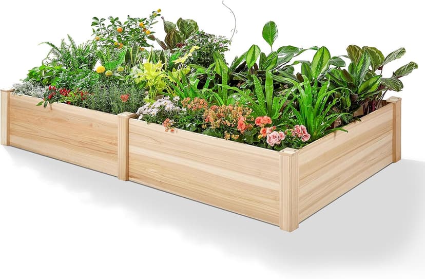 Amerlife 8x4 Ft Wood Raised Garden Bed, Durable 15 Inch Depth Planter Box for Vegetables, Herbs, and Flowers, Ideal for Outdoor Gardening with Open Base