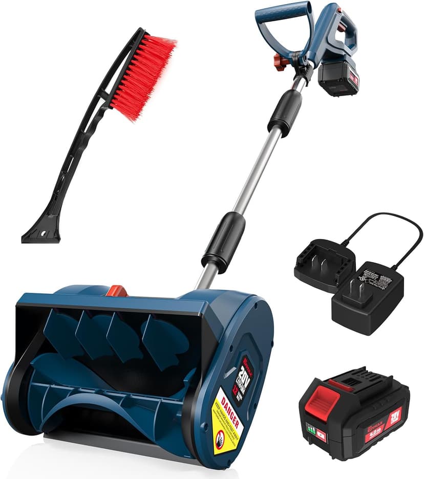 Eletric Snow Shovel, 20V | 12-Inch | 4-Ah Cordless Snow Blower, Battery Powered Snow Blower with Directional Plate & Adjustable Front Handle (4-Ah Battery & Quick Charger Included)