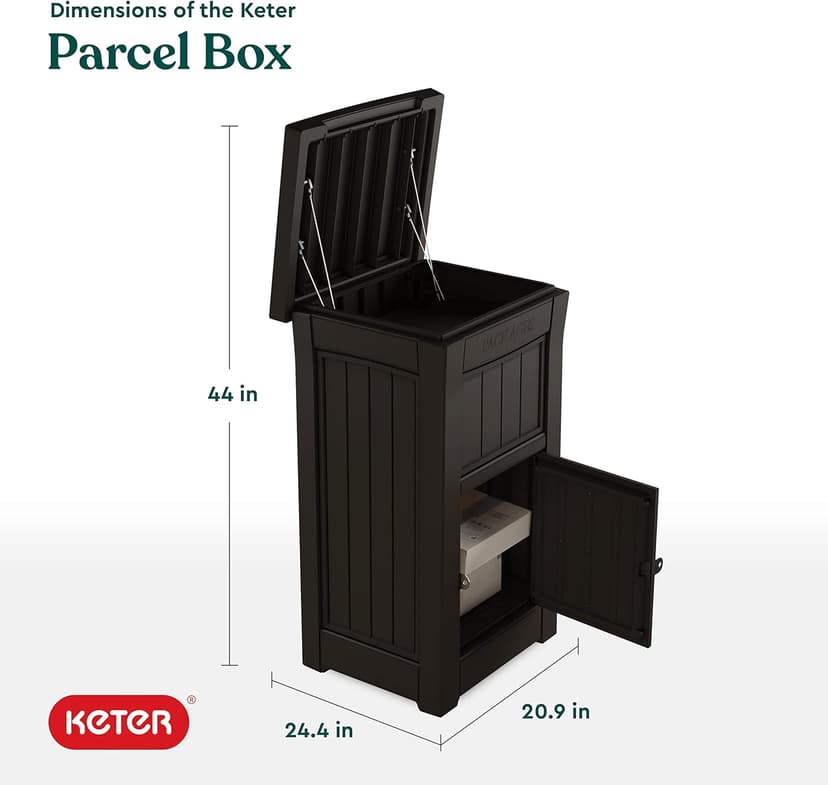 Keter Delivery Box for Porch with Lockable Secure Storage Compartment to Keep Packages Safe, One Size, Brown