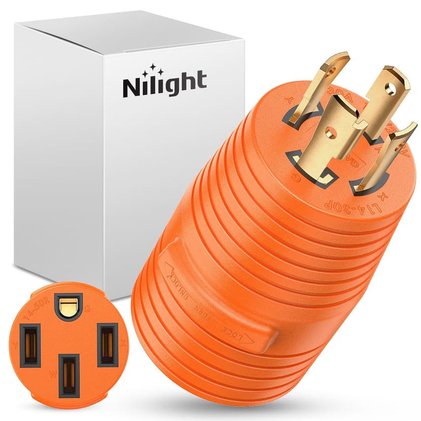 Nilight 30Amp to 50Amp RV Power Adapter 4Prong Generator Twist Plug L14-30P 14-50R 30A Male to 50A Female Receptacle for RVs Camper Caravan Electrical Converter