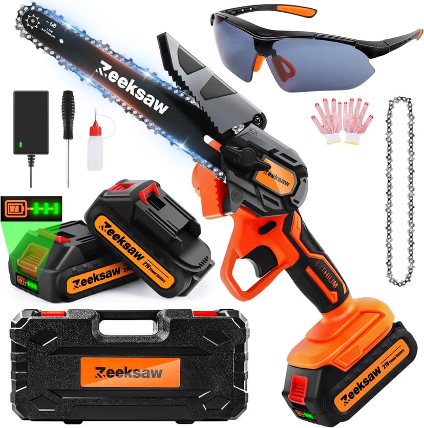 Mini Chainsaw 6 Inch Cordless, Super Handheld Chainsaw with 2x Big Batteries, Electric Mini Chain saw Battery Powered, Small Hand saws for Tree Wood - Garden Yard Time Saving Tool