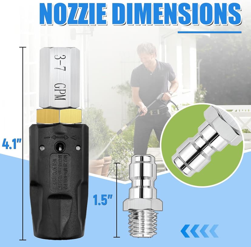 Adjustable Downstream Soft Wash Nozzle， Twist Nozzle 0 to 60° spray pattern with Low to High Reach， for elevated areas and hard to reach， for use with Pressure Washer 3-7 GPM