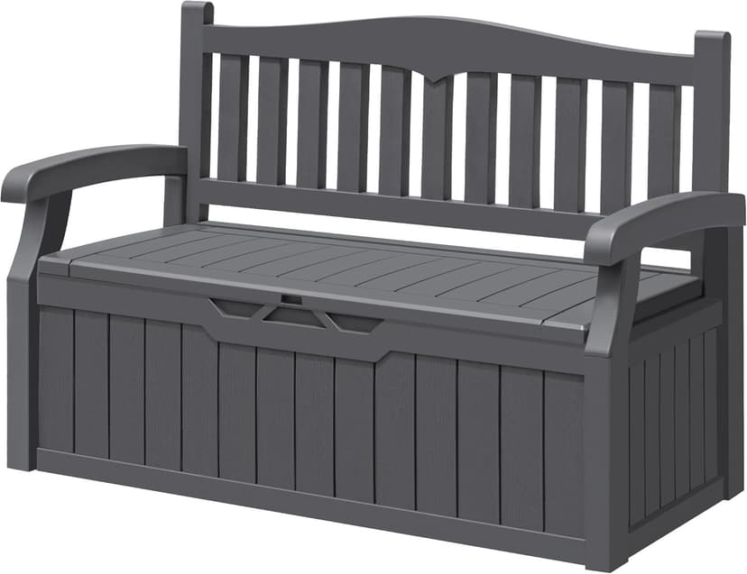 Greesum 80 Gallon Storage Bench Outdoor Deck Box with Armrest, Patio Furniture,Lockable, Waterproof and UV Resistant, Suitable for Garden, Pool, Grey