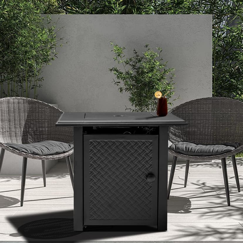 28 Inch Propane Fire Pit Table, 50,000 BTU Steel Gas Fire Pits for Outside,Outdoor Gas Firepit with Lid and Lava Rocks,CSA Certified Propane Firepit for Paito Garden Backyard,Add Warmth to Gatherings