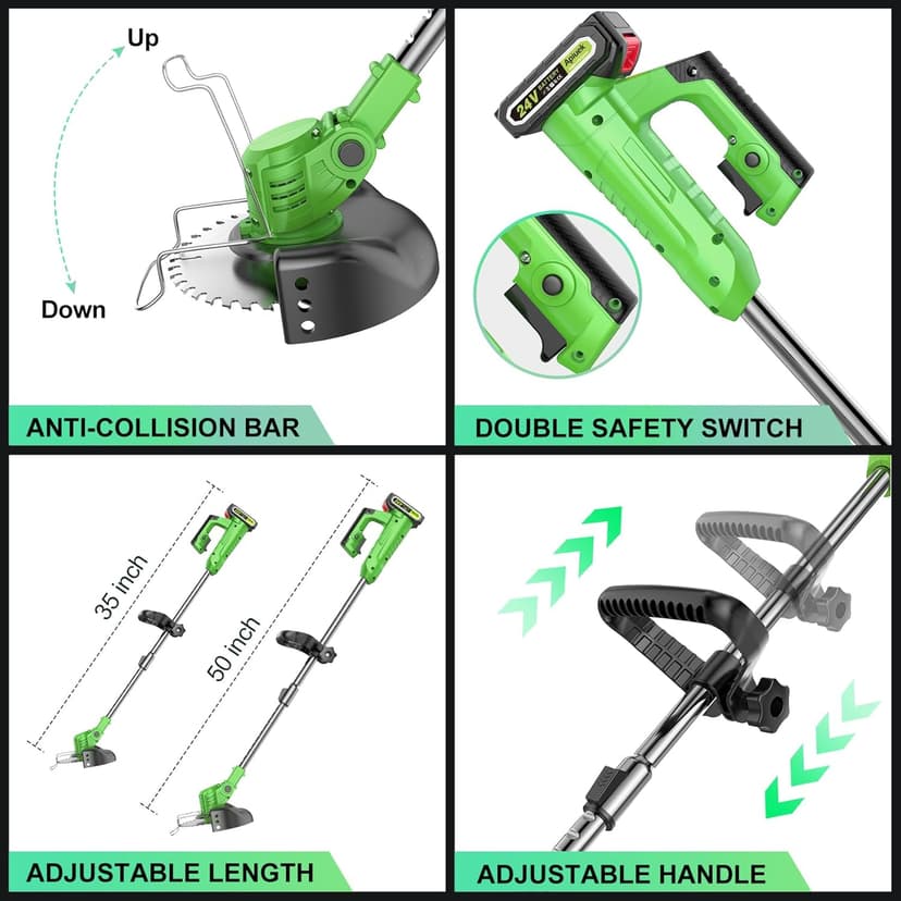 Cordless Lawn Trimmer Weed Wacker - GUIFIN 21V Lawn Mower Grass Edger with One 2.0Ah Li-Ion Battery Powered & 3 Cutting Blade Types, Compact Power Tool for Lawn Yard Work