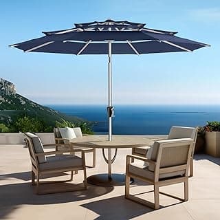 9ft Aluminum Patio Umbrella - 3 Tiers Vented Outdoor Commercial Market Table Umbrella, Heavy Duty Wind Proof Deck Pool Umbrellas UPF50+ UV Protection 5-Year Fade Resistant (Navy Blue)