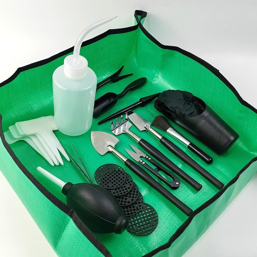 TIHOOD 30PCS/Set Mini Garden Hand Transplanting Succulent Tools Set, 19.7" Thickened Repotting Mat & Plant Tag, Miniature Planting Indoor Fairy Care, Potting, Cactus, Houseplant Bonsai Tool Kit