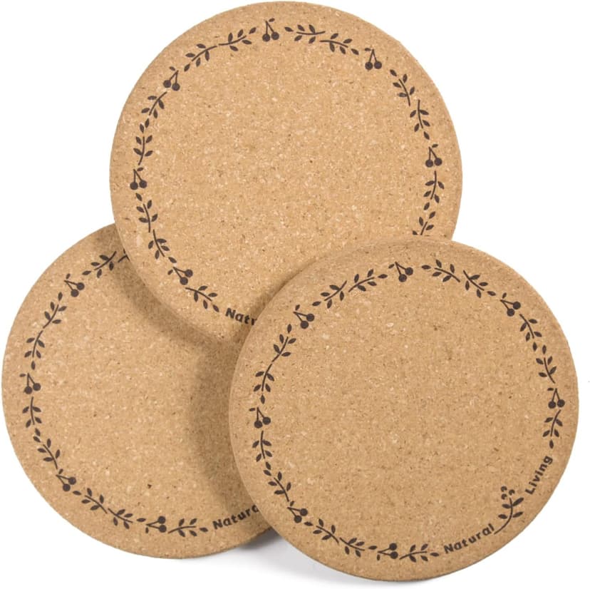 Round Cork Trivets - Hot Pads for Dishes, Pots, Pans & Baking Sheets - Table & Countertop Use