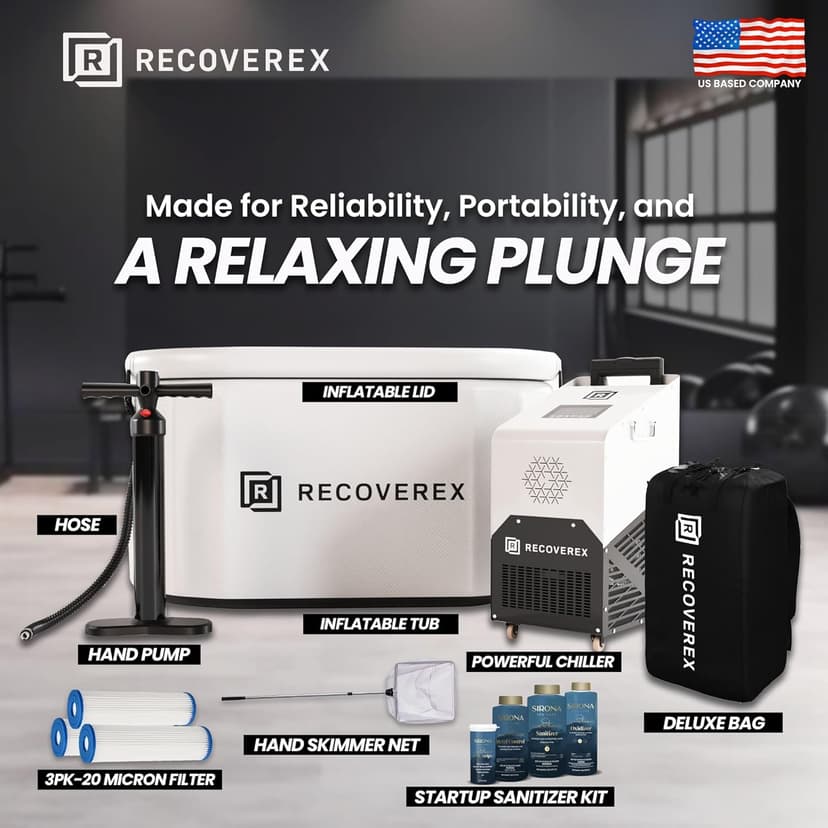 Cold Plunge Tub, 90 Gallon – Heavy-Duty Ice Bath Tub for Athletes, Portable Cold Plunge Chiller with Water Treatment Kit, Immersion Therapy, WiFi Control, Backpack & Wheels