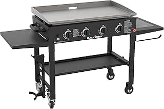 Blackstone 36" Cooking Station 4 Burner Propane Fuelled Restaurant Grade Professional 36 Inch Outdoor Flat Top Gas Griddle with Built in Cutting Board, Garbage Holder and Side Shelf (1825), Black