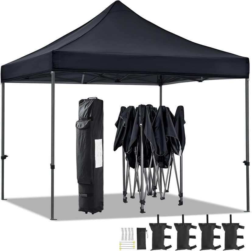 Yaheetech Canopy Tent, Commercial Instant Heavy Duty Canopy, 500D Waterproof Adjustable Canopy with Wheeled Carry Bag, 4 Sandbags and 4 Stakes (10x10, Black)