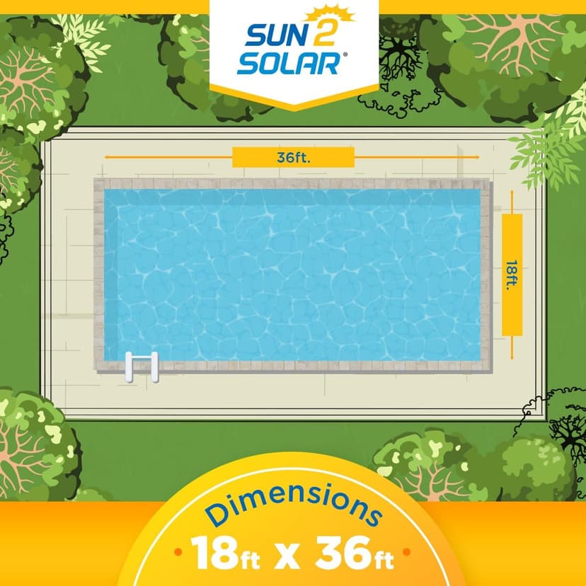 Sun2Solar Blue 18 ft x 36 ft Rectangle Solar Cover | 800 Series | Heat Retaining Blanket for Rectangular Inground & Above Ground Swimming Pools | Use Sun to Heat Pool | Bubble Heating Blankets