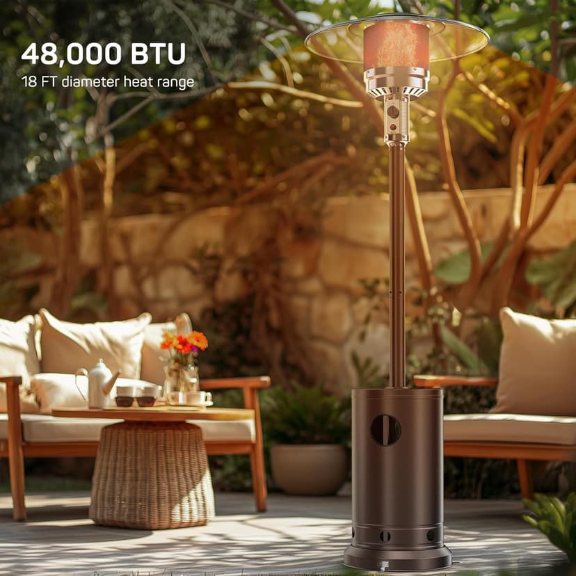 Propane Heater, 48,000 BTU Outdoor Heaters for Patio with Auto-off Safety Protection System, Double-Layer Stainless Steel with Wheels for Backyard, Deck, Garden, Porch