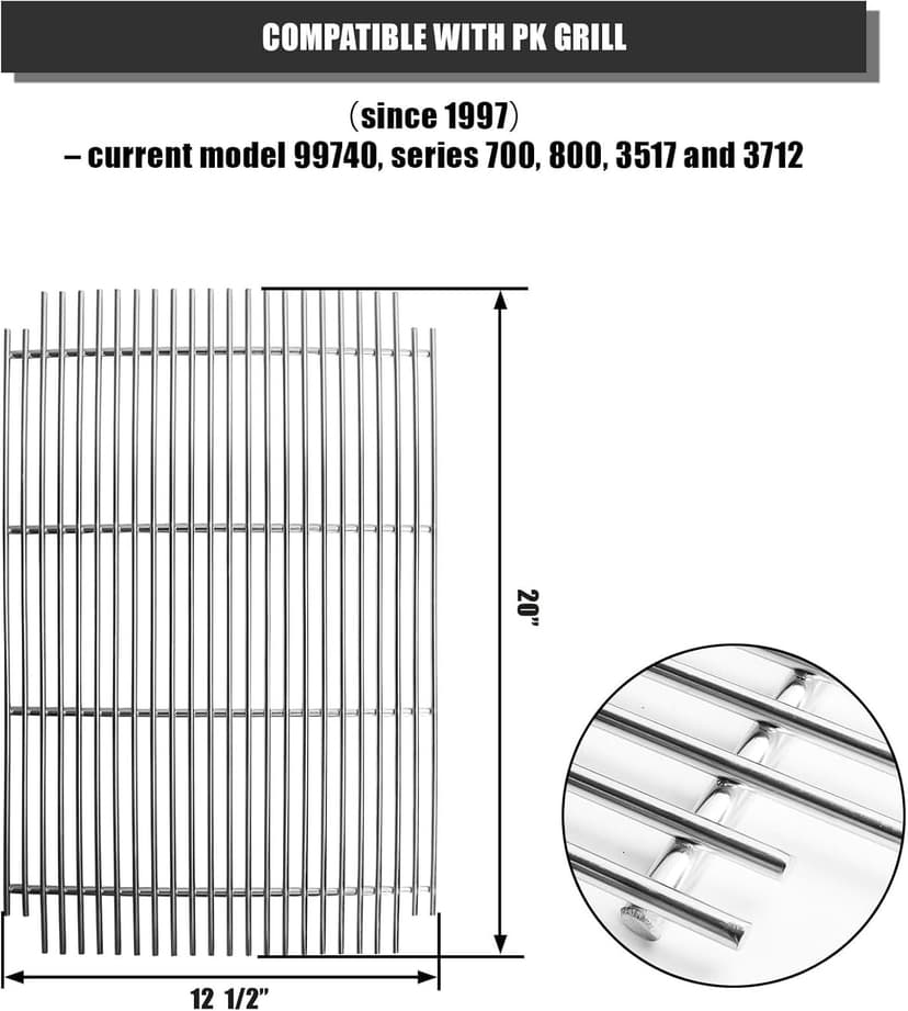 SafBbcue Charcoal Grate for PK99010 Grill Charcoal Grate for PK Grills 99010 Replacement Charcoal Grate for Series 300, 3714, 3611 PK Grill Smoker Durable Steel Charcoal Grate, 20” x 12 1/2”