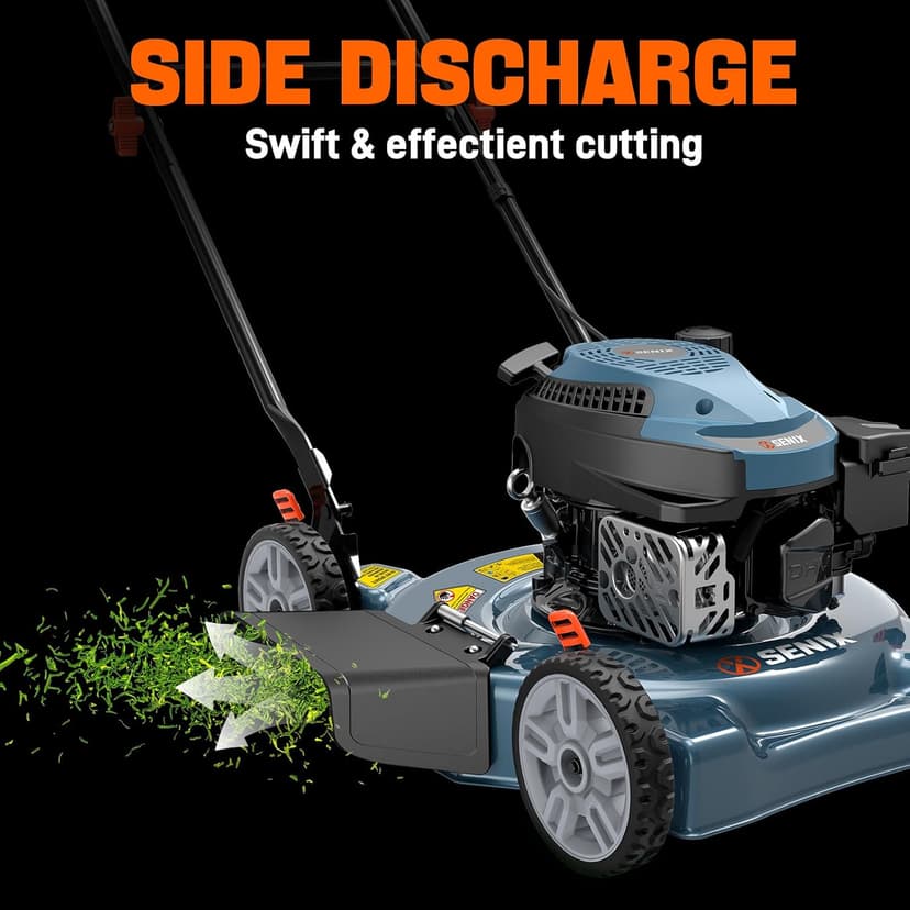 Senix 144 cc Gas Lawn Mower, 20 inch 2-in-1 Push Mower with Mulching and Side Discharge, 4-Cycle Engine, 5 Position Cutting Height Adjustment for Lawn, Yard and Garden (LSPG-L5)
