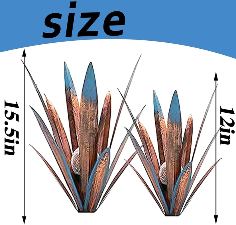 2pcs Tequila Sculpture Metal Agave Plant Home Decor Rustic Hand Painted Figurines Yard Decorations Lawn Ornaments（Multi-Color LED Solar Light ）