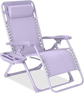 Best Choice Products Adjustable Zero Gravity Chair, Monochromatic Color Folding Patio Recliner w/Side Tray, Headrest - Lavender