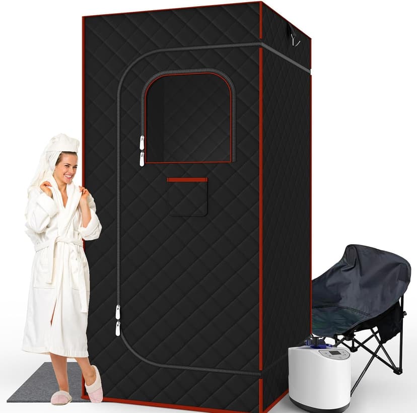 Portable Sauna for Home, Sauna Box Sauna Tent with 3L Steamer, Remote Control, Folding Chair and Foot Pad, Full Size Personal Steam Sauna for Home Spa, 15 Levels, Orange