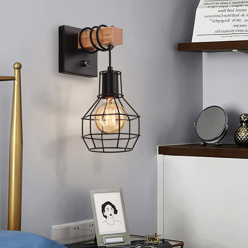 Black Wall Sconces with Dimmer ON/Off Switch, Cage Wall Mount Light Fixture Industrial Farmhouse Lighting for Living Room Kitchen, C71Y215