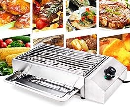 110V 1800W Commercial Electric Grill Portable Barbecue Oven Stainless Steel BBQ Grill Countertop Flat Top Electric Grill for Indoor Restaurant Outdoor Camping Party Sliver