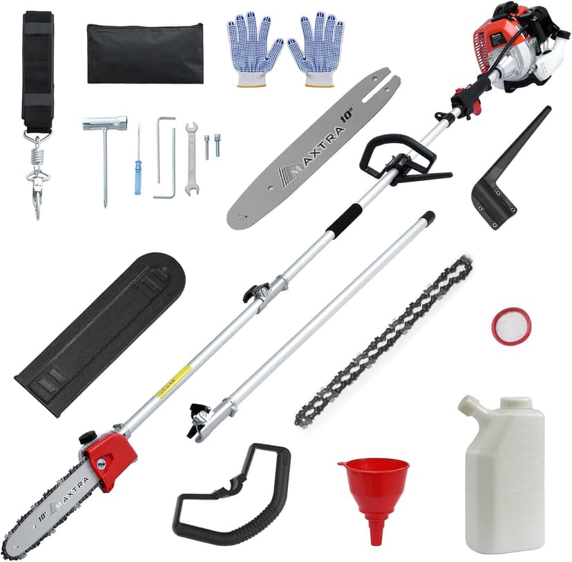 Pole Saw Gas Powered, 16-Foot Reach 42.7CC 2-Cycle 10-Inch Bar Cordless Extendable Long Trimmer Power Gasoline Chainsaw For Tree Hedge Trimming Bush Pruning, Regular Saw Head
