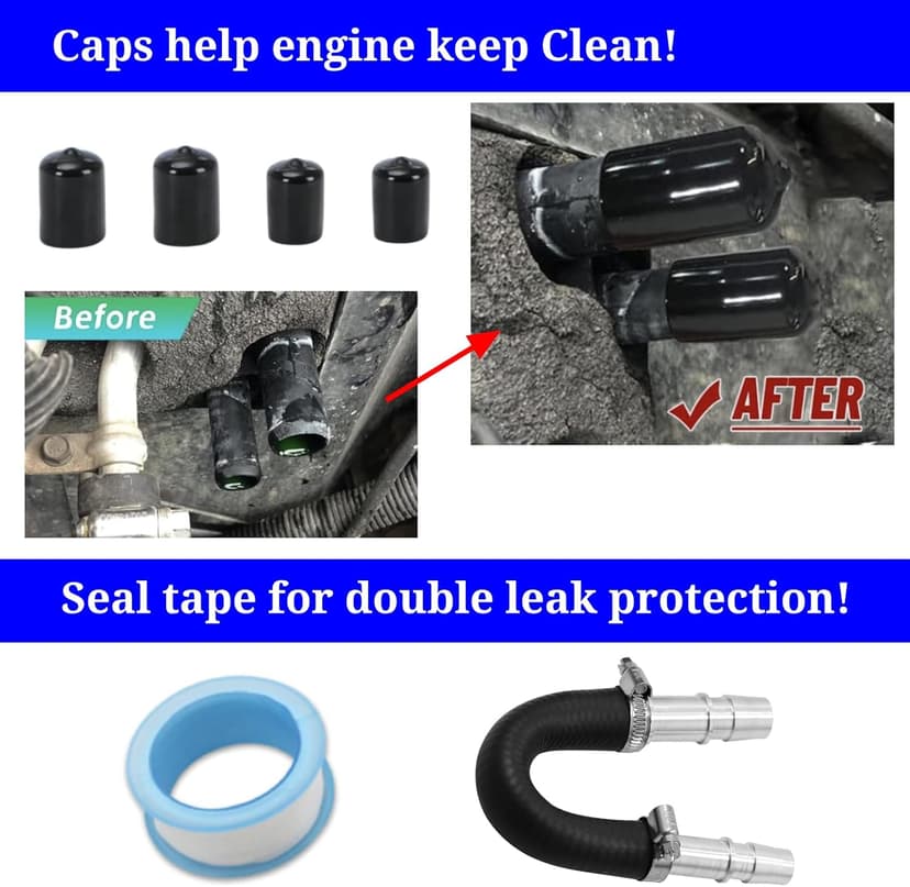 626-001 Upgrade Aluminum Engine Heater Core Bypass Kit with 5/8" 3/4" Hose Fit for Most Common Heater Hoses (with seal tape & cap)