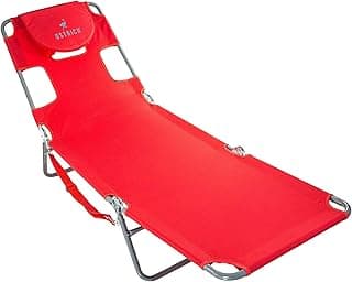 Ostrich Beach Lounge Chair, Folding & Reclining Outdoor Chaise Lounger, Red