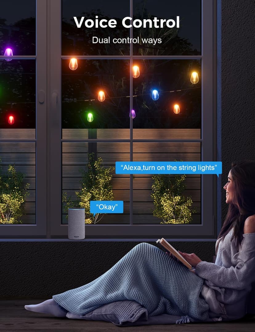 XMCOSY+ Smart Outdoor String Lights, 98Ft Patio Lights Waterproof, App Control, Compatible with Alexa, RGBCWIC Color Changing LED String Light for Outside