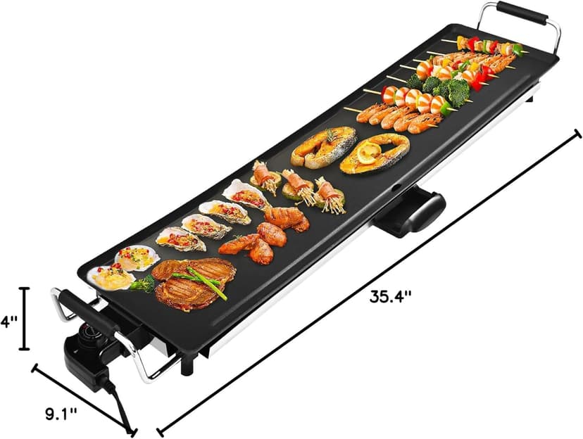 Electric Nonstick Extra Larger Griddle Grill-35" Teppanyaki Grill BBQ with Adjustable Temperature &Insulated Handles for Indoor/Outdoor