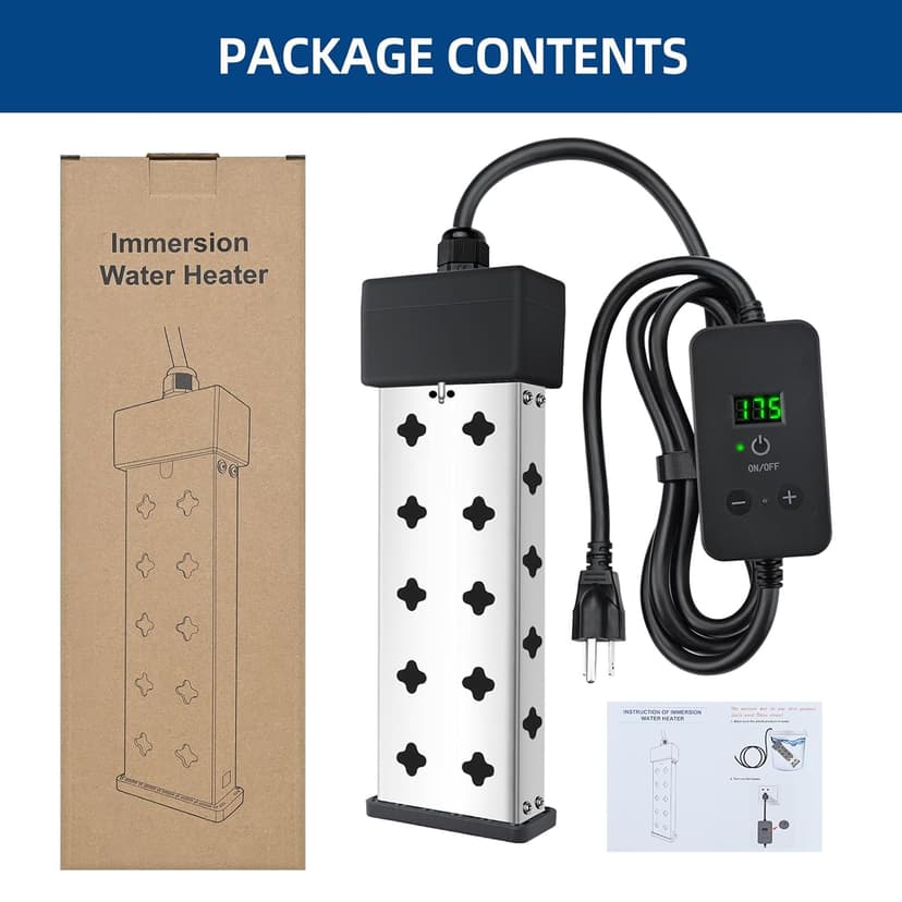 Portable Water Heater for Bathtub and Bucket, 1800W Fast Heating with Real Time Temperature Display, Adjustable Thermostat and Anti Dry Burn Protection, Stainless Steel Heating Rod, Immersion Heater
