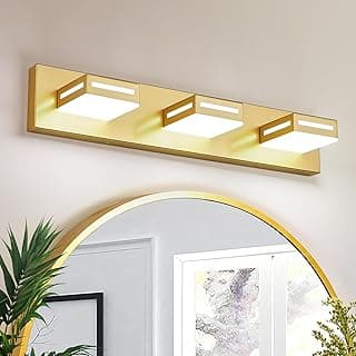 LED Modern Bathroom Vanity Light Fixtures (3-Light, 24-Inch), Acrylic Gold Bathroom Wall Lighting Fixtures Over Mirror (Cool White 6000K) with Rotatable Vanity Lights Heads