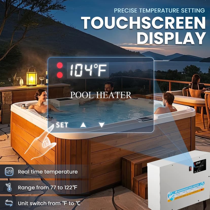 Mxmoonant Pool Heater 5.5KW 220V, Electric Swimming Pool Heaters Hot Tub Water Thermostat with Touchscreeen for Above Ground Inground Pool, Spa, Bathtub