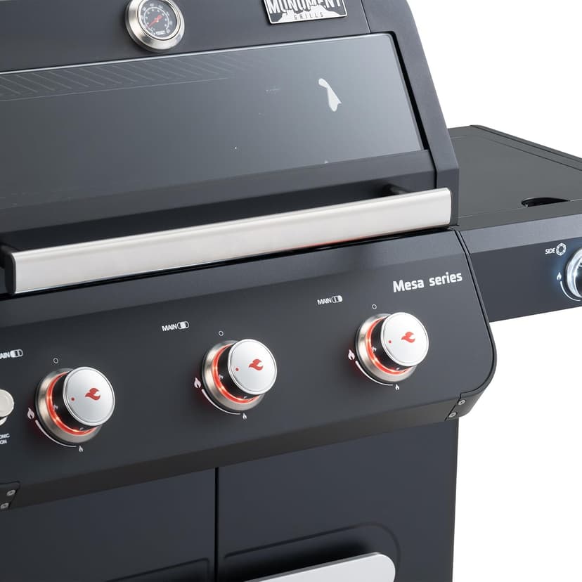 Monument Grills Outdoor Barbecue Stainless Steel 3 Burner Propane Gas Grill, 48,000 BTU Patio Garden Grill with Side Burner and Knob Controls, Mesa325, Black