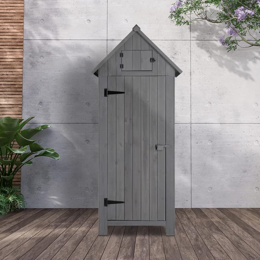 VINGLI Outdoor Wooden Storage Shed, Garden Shed Outside Tool Cabinet with Safety Latch, Patio Storage Organizer (Dark Grey)