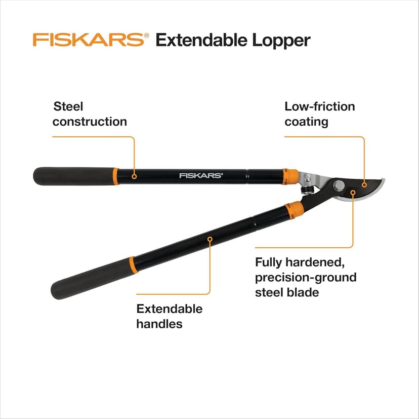 Fiskars Loppers for Tree Trimming, Heavy Duty, with Extendable Handle (24.5"-37" Range), Sharp Bypass Steel Blade Tree Branch Cutter up to 1.5-Inch Diameter Cut Capacity